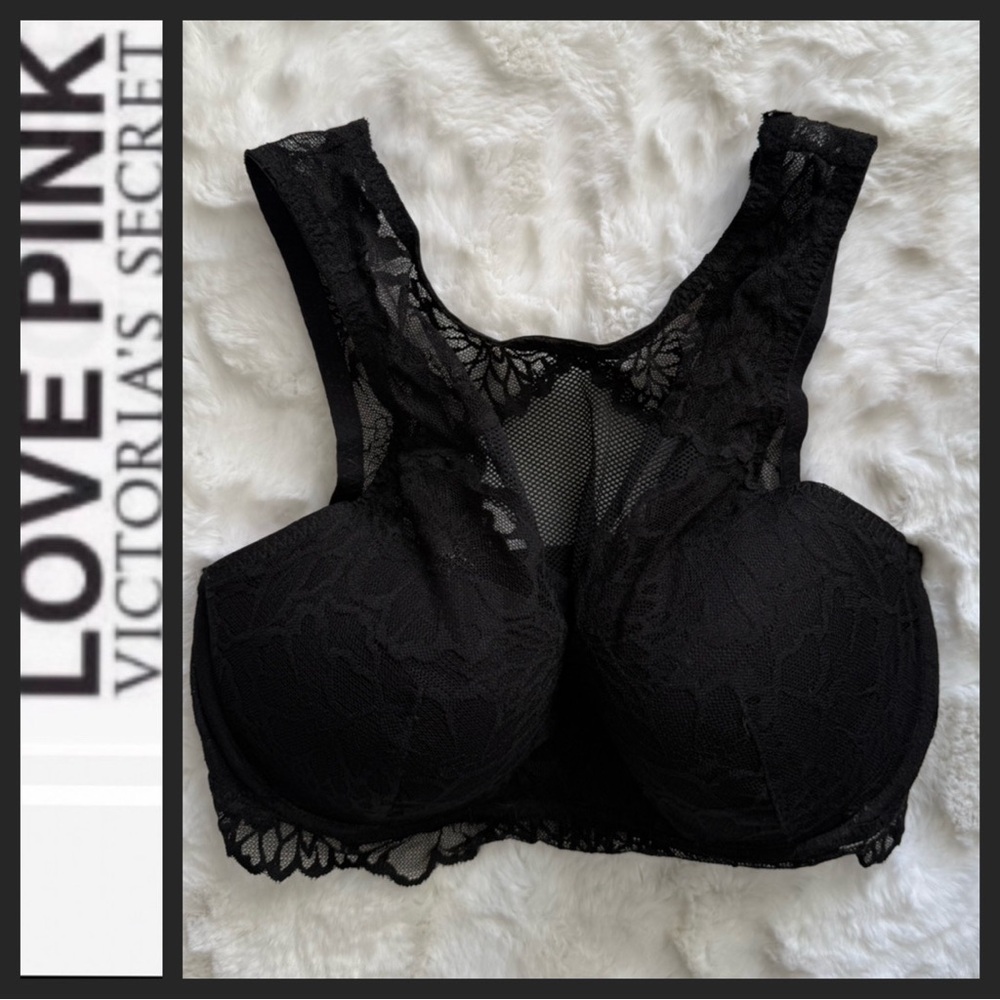PINK Victoria's Secret Black Lace High Neck Underwire Bralette